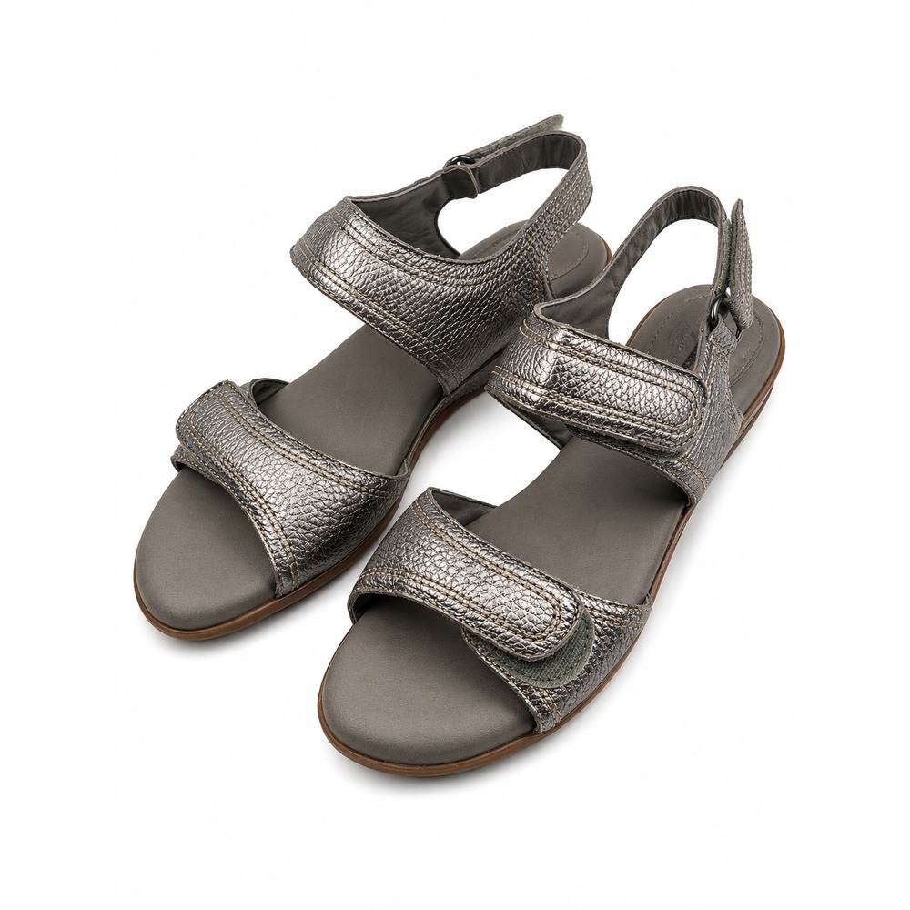 Nurture Vintage Y2K Metallic Pewter Leather Wedge Sandals Women's Size 7.5
